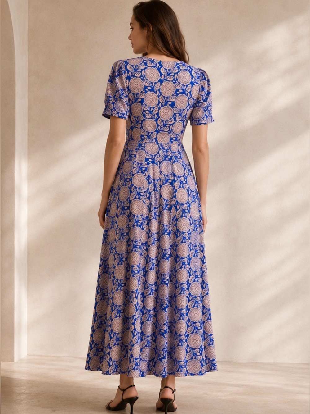 BODEN Kristen Pleated Jersey Maxi Dress Size 12 Floral Blue Enchanting Vines - Picture 7 of 10